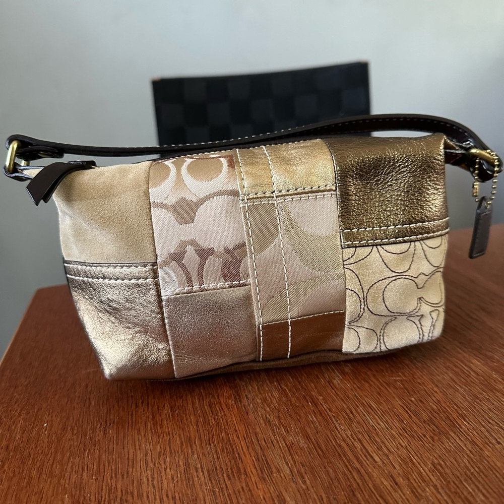 Coach Gold and Tan Patchwork Mini Bag